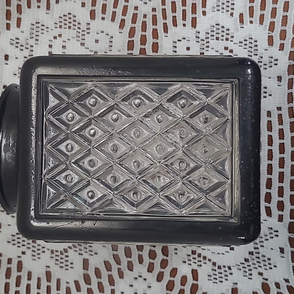 Black Enameled and Clear Glass Square Porch Light Cover - Picture 4 of 8